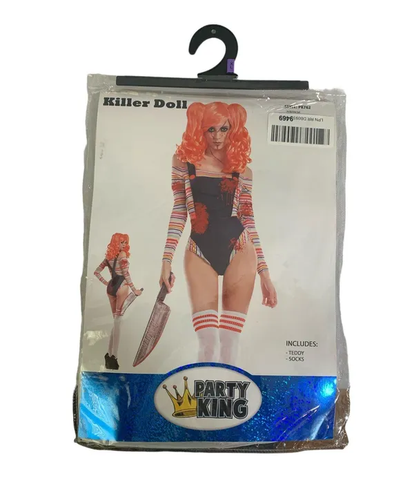 Party King Sexy Killer Doll Chucky Bloody Bodysuit Costume PK762 Teddy Socks XL - Image 2