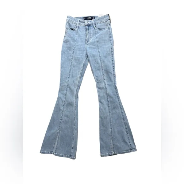 Hollister High Rise Flare Split Hem Medium Wash Jeans Y2K Women’s Size 24 L 29 - Image 3