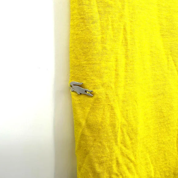 Lacoste size 38 made in Morrocco‎ bright yellow mock neck tee linen blend - Image 5