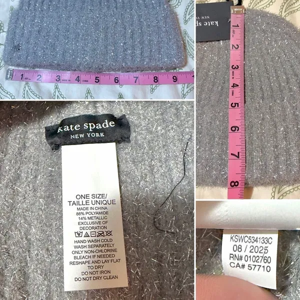 Kate Spade New York Heather Grey Silver Tinsel Knit Beanie Winer Hat OS NWT - Image 6