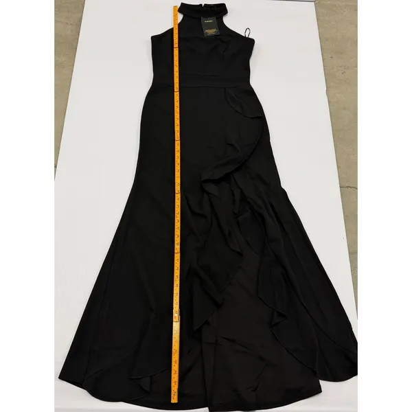 Woosea Womens Black High Neck Ruffle Front Slit Maxi Evening Gown Dress Size M - Image 2