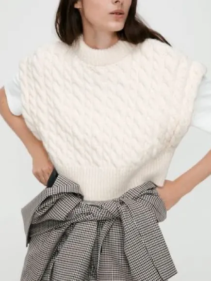 Zara Cream Cable Knit Sweater Vest Cropped Size Small - Image 10