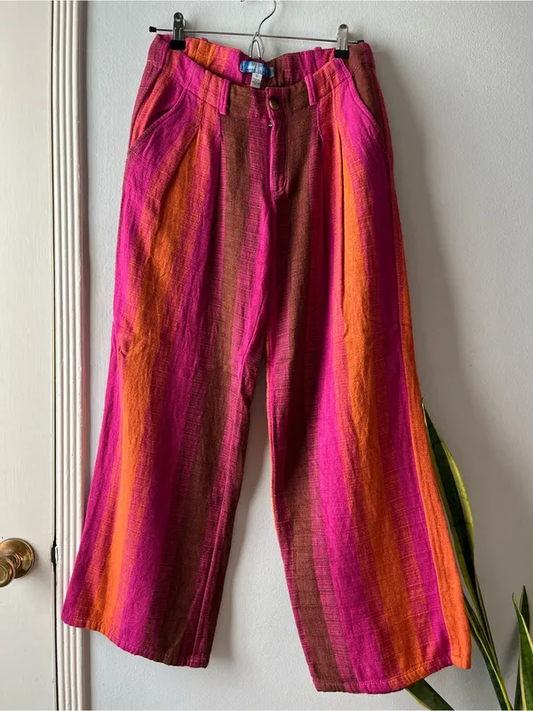 Urban Outfitters• Pink & Orange Low Rise Wide leg Martina Linen Trouser• Sz 0 - Image 2