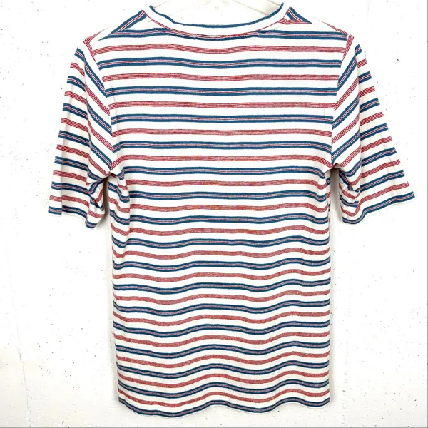 Emerson Fry Hemp Organic Cotton V-Neck Striped Top Sweater Knit Red Blue Medium - Image 3
