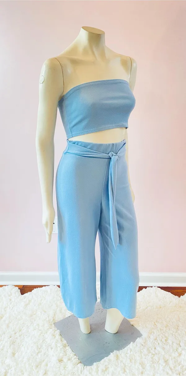 Boohoo Sky Blue Tie-Waist Co-ord Culotte Pant Set - Image 5