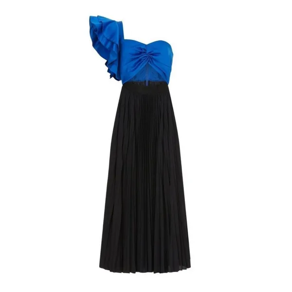New! AMUR Cleopatra Pleated‎ One Shoulder Dress Black Blue Sz 6 $598 - Image 7