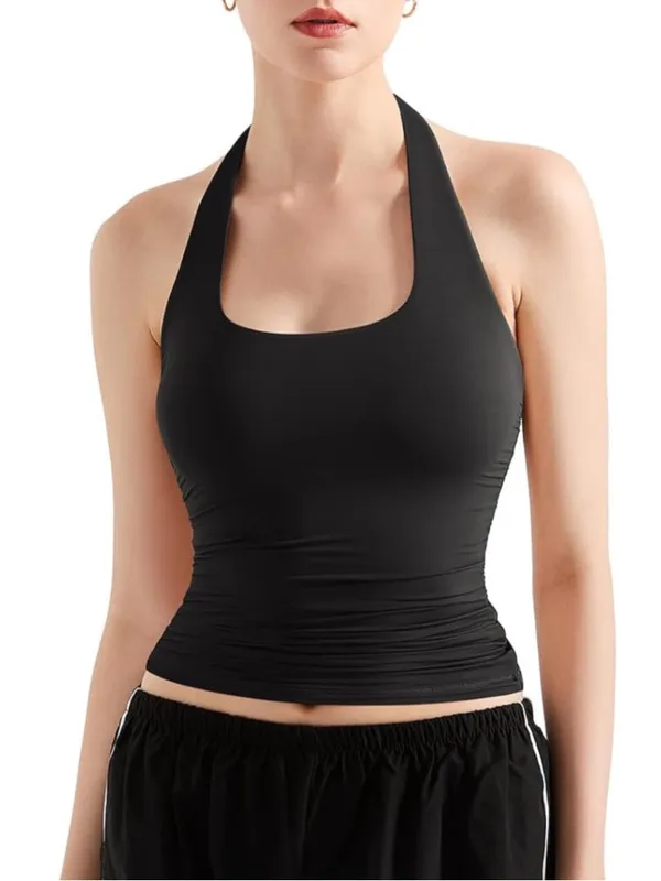 NWT • Double Lined Halter Tank Top Black Size L - Image 5