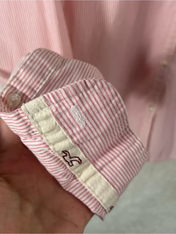 Y2K Hollister Striped Button Down Collared Shirt Preppy Size M - Image 8