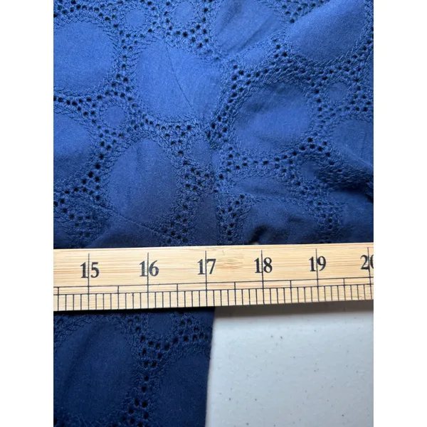 J.Crew‎ Navy Blue Eyelet Cotton Mini Dress 12 V-Neck Long Sleeve Lined Scallop - Image 5