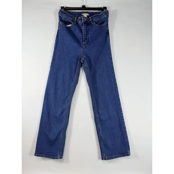 H&M Women’s High Rise Straight Leg Jeans Size‎ 6 Blue Stretch Cropped Denim - Image 2
