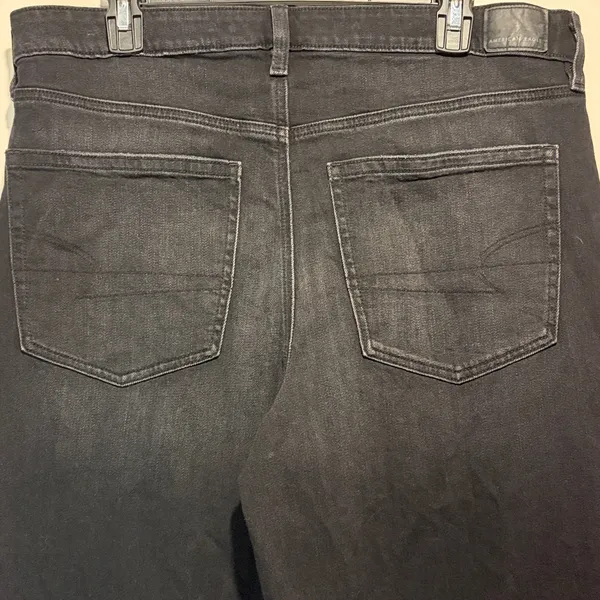 American Eagle Super High Rise Ultra Wide Leg Black Whiskering Fading Size 12R - Image 9