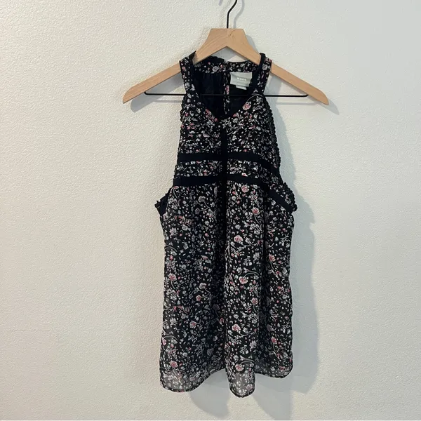 Anthropologie Maeve Lace Ruffle Trim Floral Sleeveless Halter‎ Neck Top Size XL - Image 4