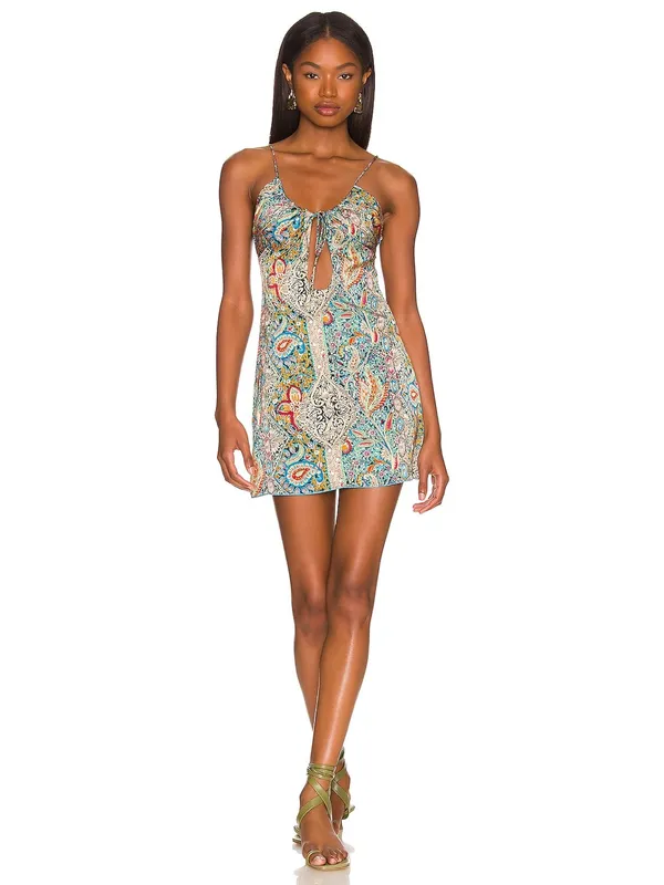Superdown Fernanda Keyhole Blue Paisley Satin Mini Dress Women’s XL EUC - Image 2