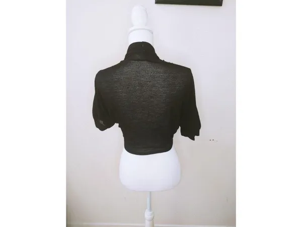 Black Lightweight Sheer Open-Front Short-Sleeve Shrug - Womens Versatile Layerin - Image 4