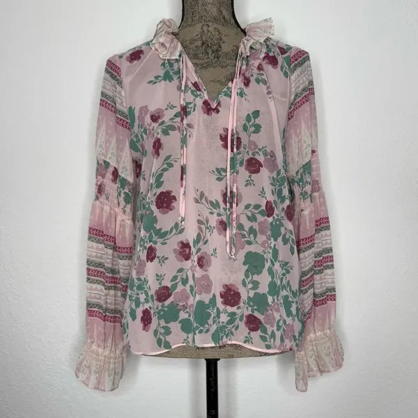 REVOLVE Misa Los Angeles Revolve Pink Green Floral Bohemian Blouse XS - Image 2