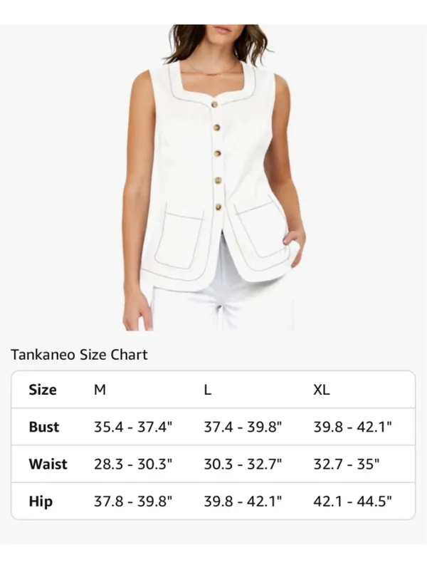 NEW Cream Square Neck Denim Vest Button Down Sleeveless Jean Waistcoat M - Image 5
