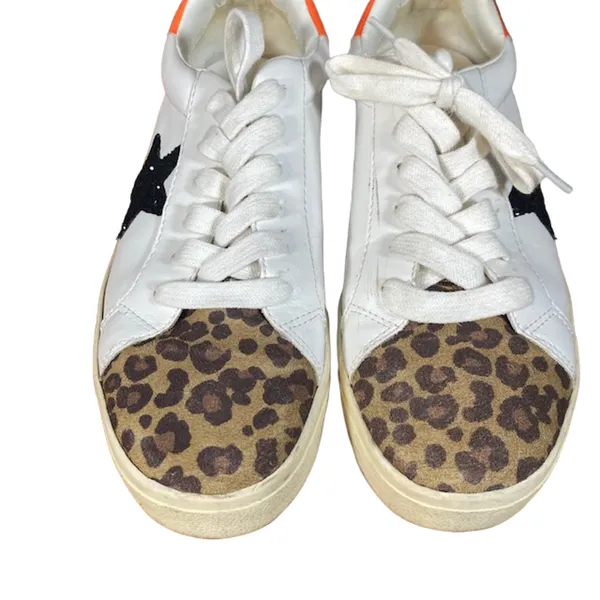 Steve Madden Women’s White Leather Pursued Sneakers Leopard Cap Toe Size 7.5 - Image 8