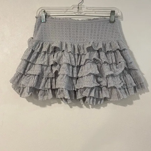 American Eagle Lace Ruffle Mini Skirt Size S Gray Tiered Y2K Romantic - Image 4