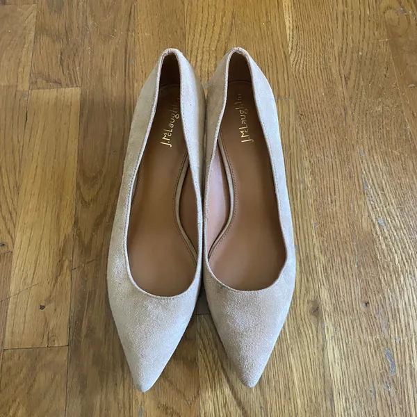 J.McLaughlin Kitten Heel Pump Women 8 Beige Suede Point Toe Leather Quiet Luxury - Image 4