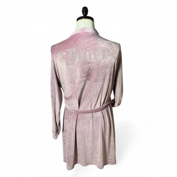 Y2K Juicy Couture L Velvet Pink Velour Rhinestone Logo Robe Loungewear‎ coquette - Image 2