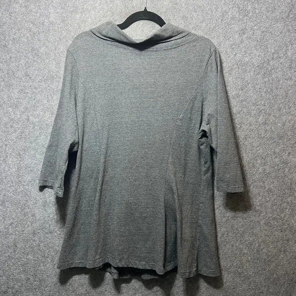 LUR Gray Cowl Neck Tunic Top L 3/4 Sleeve Eco Friendly Pockets Micro‎ Stripe - Image 6