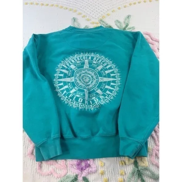 Pacific &‎ Co Pensacola Beach Florida Compass Sweatshirt Teal Small - Image 3
