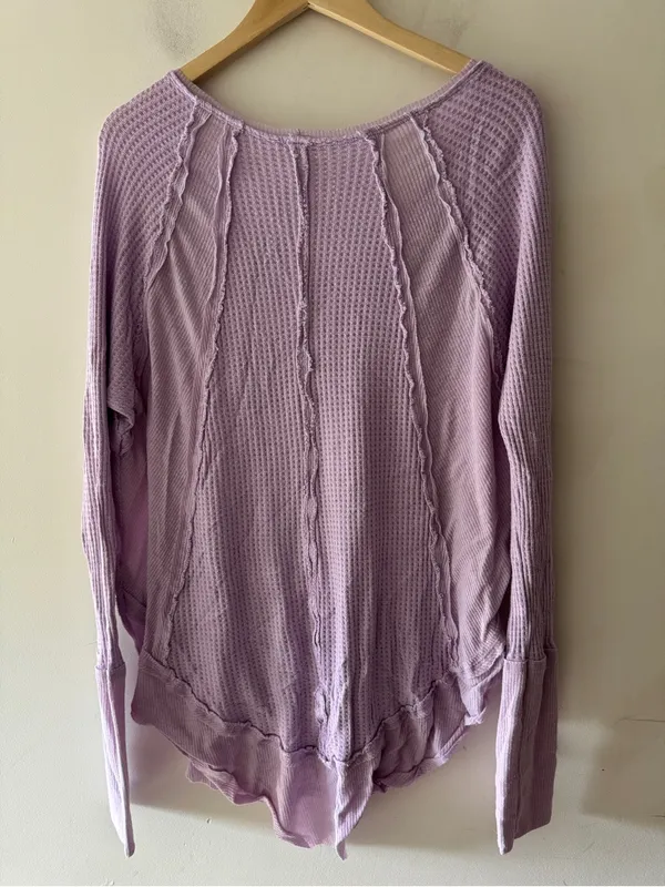 Free People We the‎ Free Lilac Purple Waffle Knit Thermal Catalina Oversized Top - Image 4