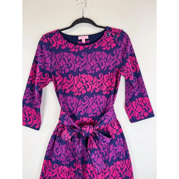 Lilly Pulitzer Womens Dress Pink Jonah Jacquard Mini Waist Tie Resort Medium - Image 7