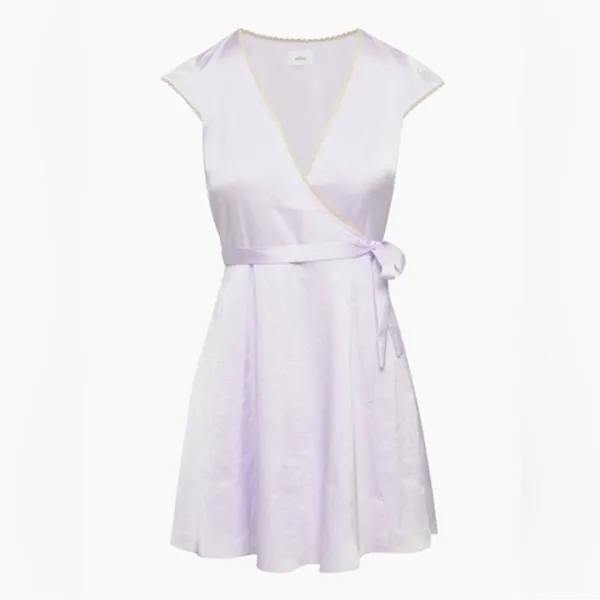 Aritzia‎ Wilfred Mademoiselle Dress Ice Lavender Satin Wrap S - Image 4