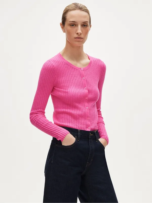 J. Crew Featherweight cashmere pointelle cardigan in Neon Pinks Size XS NWT - Image 2