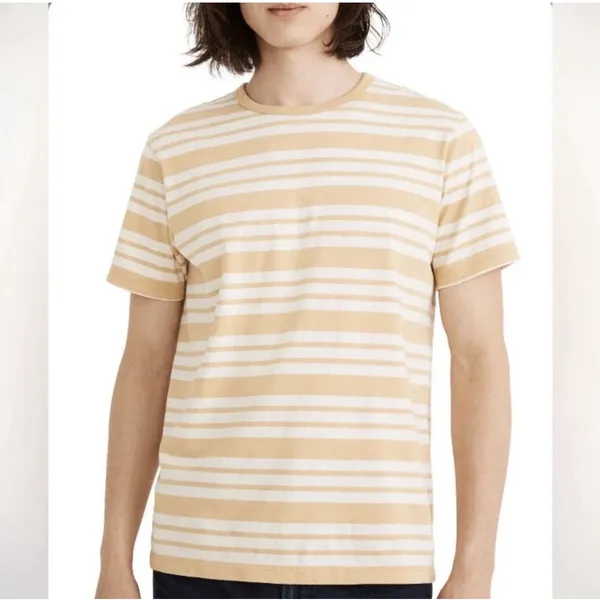 Madewell Allday Stripe Crewneck T-Shirt Autumn Gold Women's Size Medium - Image 2