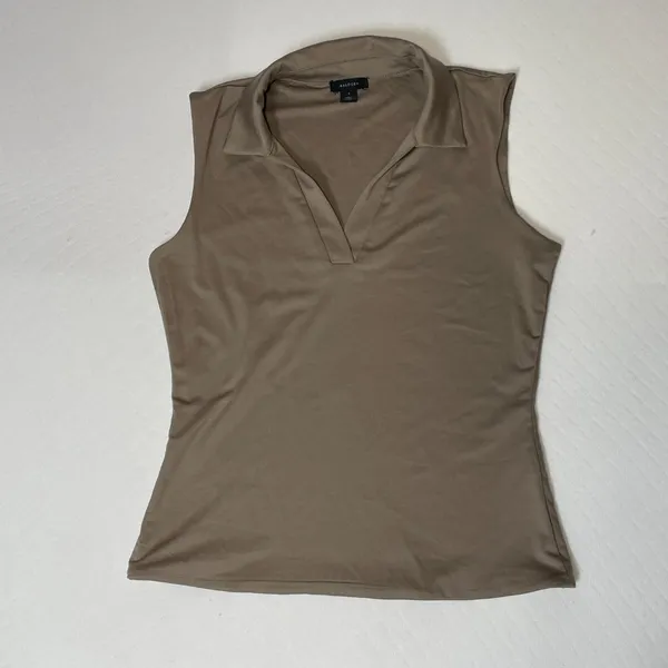 Halogen Women's Brown Sleveless V-Neck Collared Knit Top‎ Size Small NWOT - Image 2