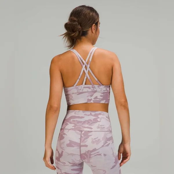LULULEMON Energy Bra Long Line Ribbed Incognito Camo Iris Violet Verbena Size 4 - Image 3