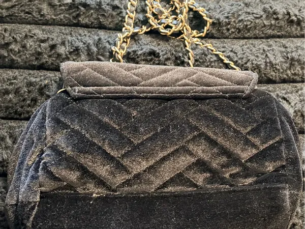 Bebe Black Quilted Velvet Crossbody Bag with Chain Strap - Image 6