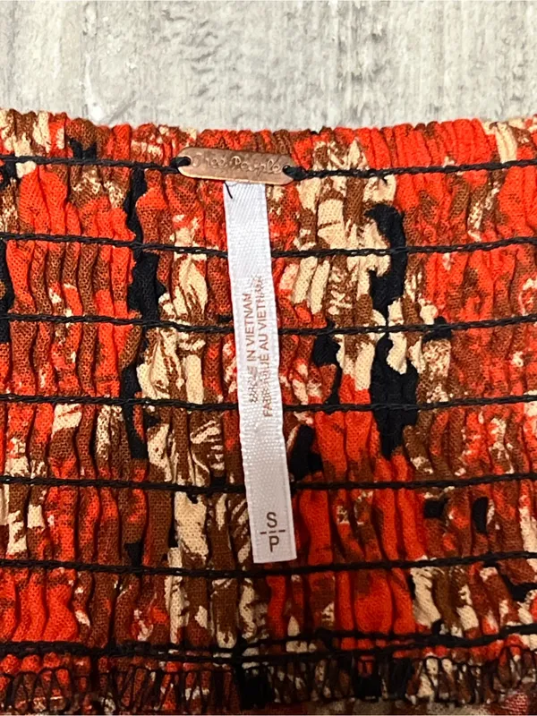 Free People Pattern Play Orange Floral Linen Blend Babydoll Mini Dress S - Image 3