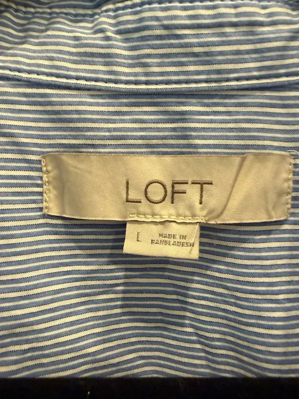 LOFT Blue & White Pinstripe Crop Button Down Shirt - Image 2