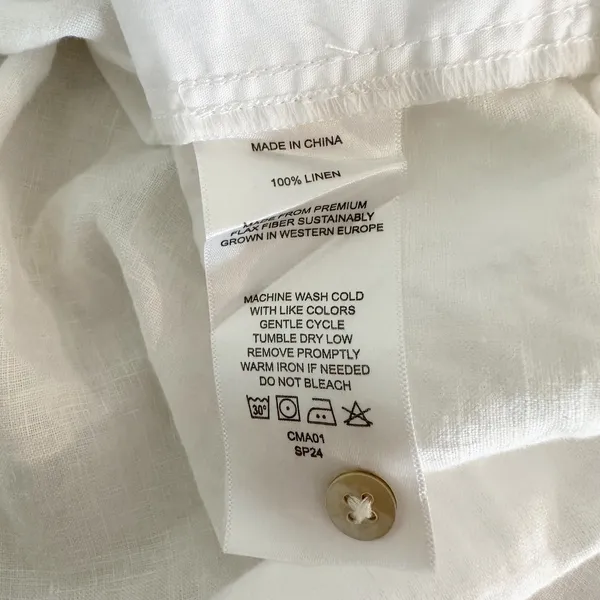 Quince 100% European Linen Sleeveless Swing Dress Pintuck Button Front‎ XS White - Image 8