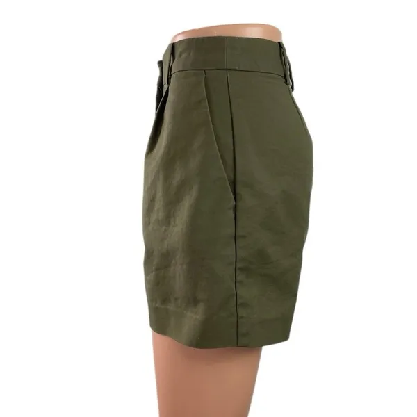 Zara Women's Green High Rise Pleated Cuffed Chino Khaki Mini Shorts Size XS - Image 2