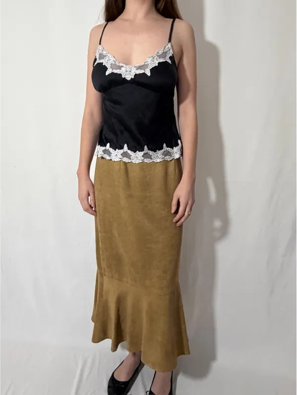 Josephine Chaus Tan Faux Suede Vintage Fall Midi/Maxi Cargo Skirt - Image 2