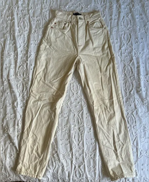 ASOS DESIGN Size 24 Beige Baggy Straight Pant Jeans - Image 3