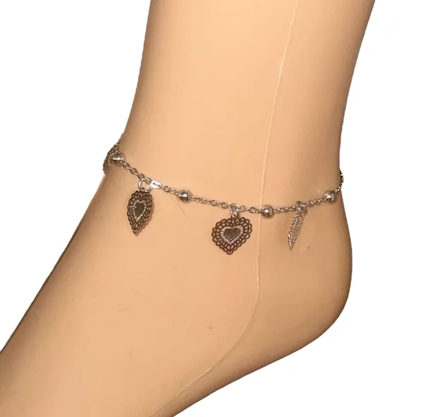 Silver Tone Heart Charm Bracelet/Anklet - Image 2