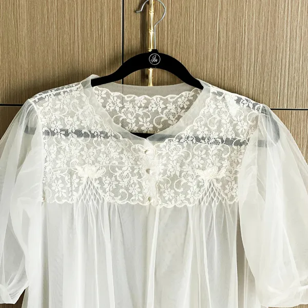 VTG Radcliffe 40s MCM Sheer Lace Babydoll Robe Gown Boudoir *READ* Coquette - Image 5