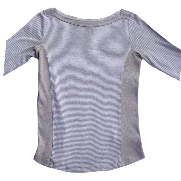 LL Bean Boat Neck Beige Stripe Three Quater Sleeve Top - Image 6