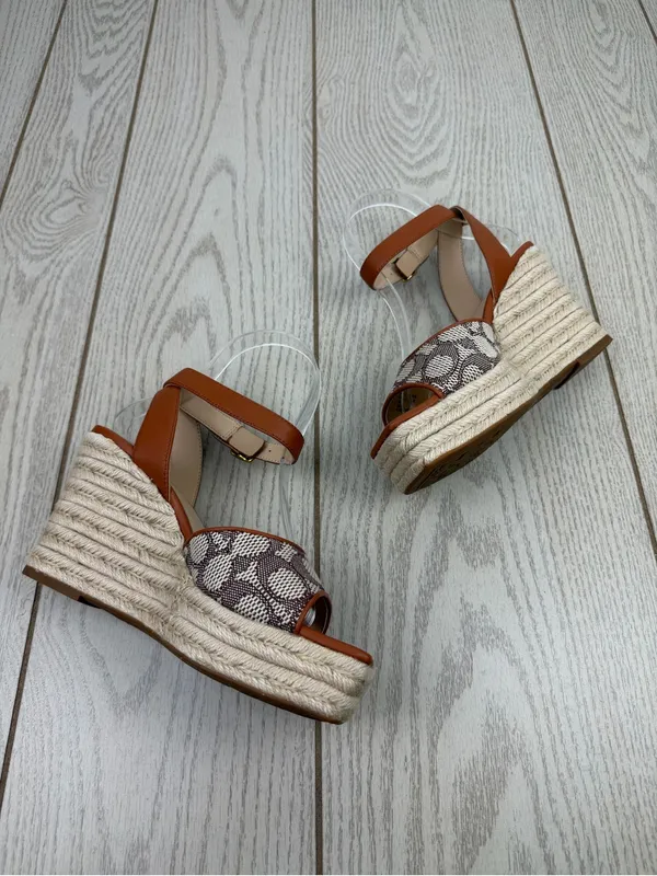 Coach Women's Signature Jacquard Espadrille Wedge Sandals 6.5B Cocoa Amber $175 - Image 4