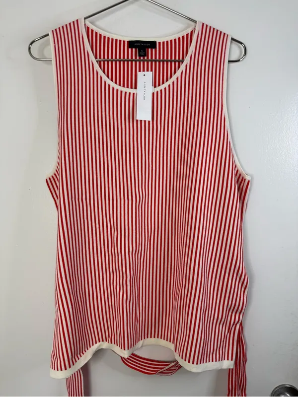 And Taylor NWT red, vertical striped sleeveless, belted knit top XL - Image 2