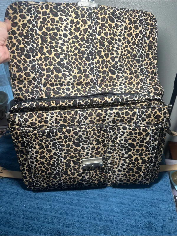 Leopard Print Crossbody Satchel - Laptop bag etc Tan/Black excellent like new - Image 5
