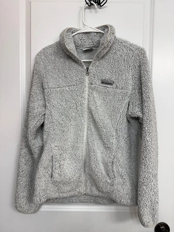Columbia Gray High Pile Sherpa Fleece Full Zip Jacket Women’s S - Image 3