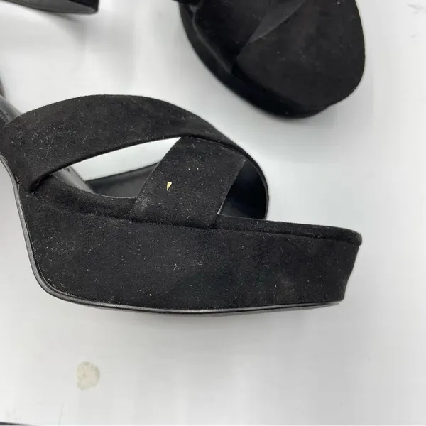 Lulus Black Faux Suede Chunky Heel Platform Heels Womens 8.5 Y2K 90s Peep Toe - Image 4