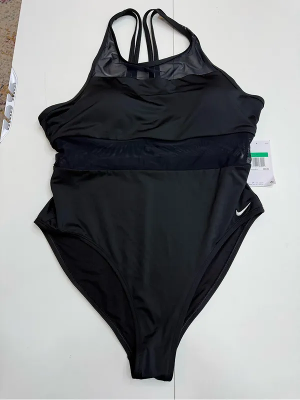 Nike Black Mesh-Inset High-Neck One-Piece Swimsuit size XL - Image 3