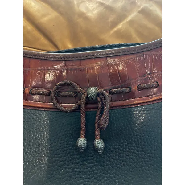 Brighton‎ Shoulder Bag Small Black Brown Leather Croco Trim Vintage Crossbody - Image 4